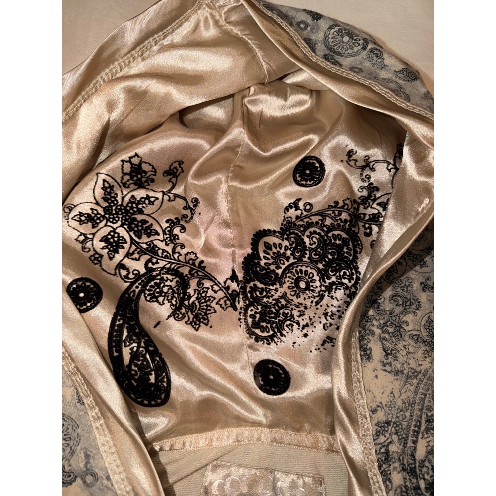 Oleg Cassini Sport Paisley Zip Up Hoodie Satin Lined Embroidered Hood Cream L - Picture 5 of 6